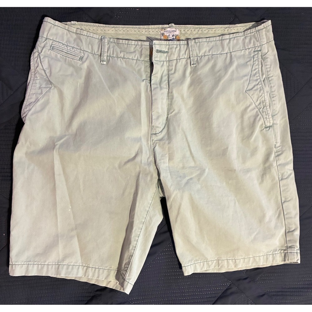 Scotch & Soda Mens Sage Green Chino Shorts Size 34 Cotton Twill Casual‎ Summer